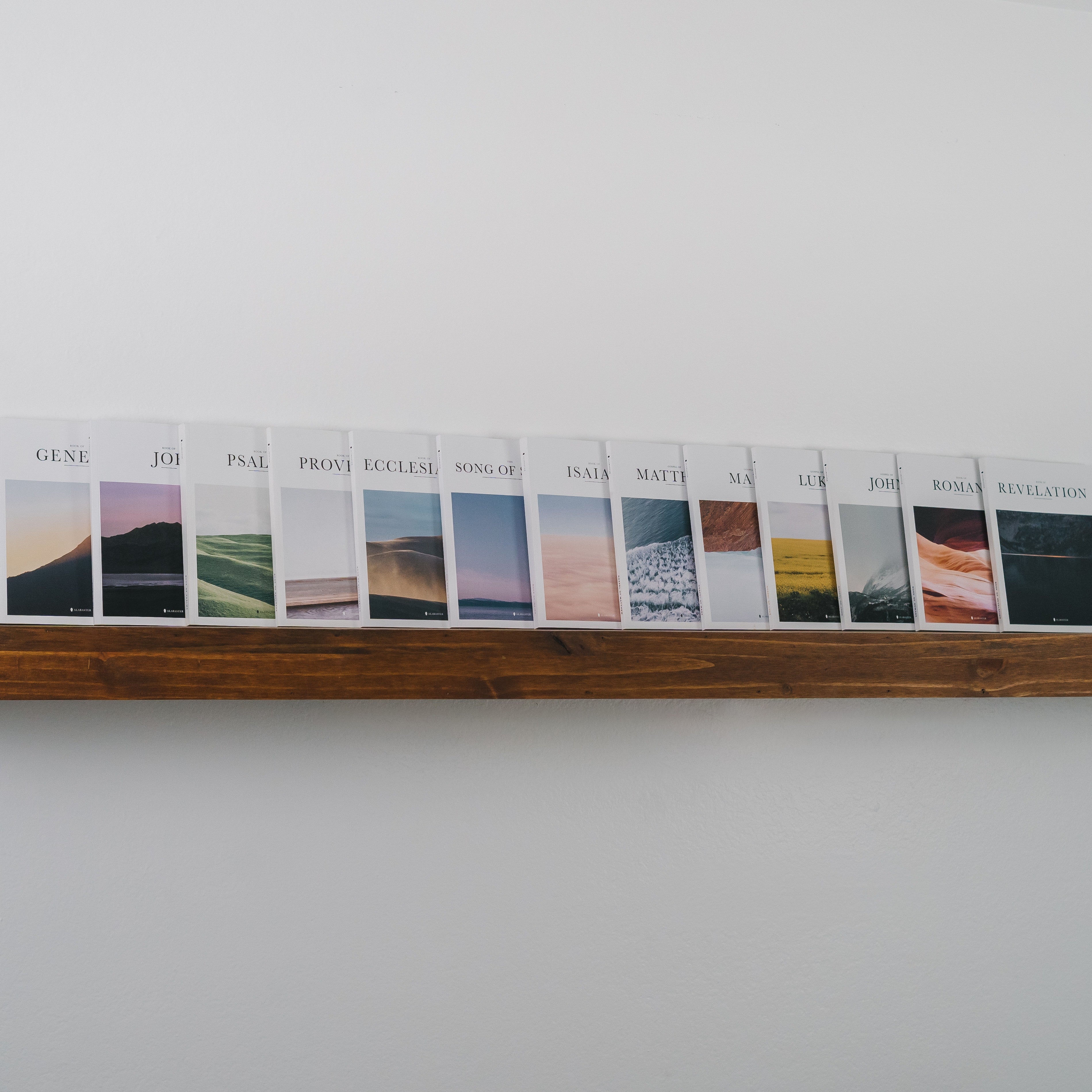 Alabaster Bibles on a shelf