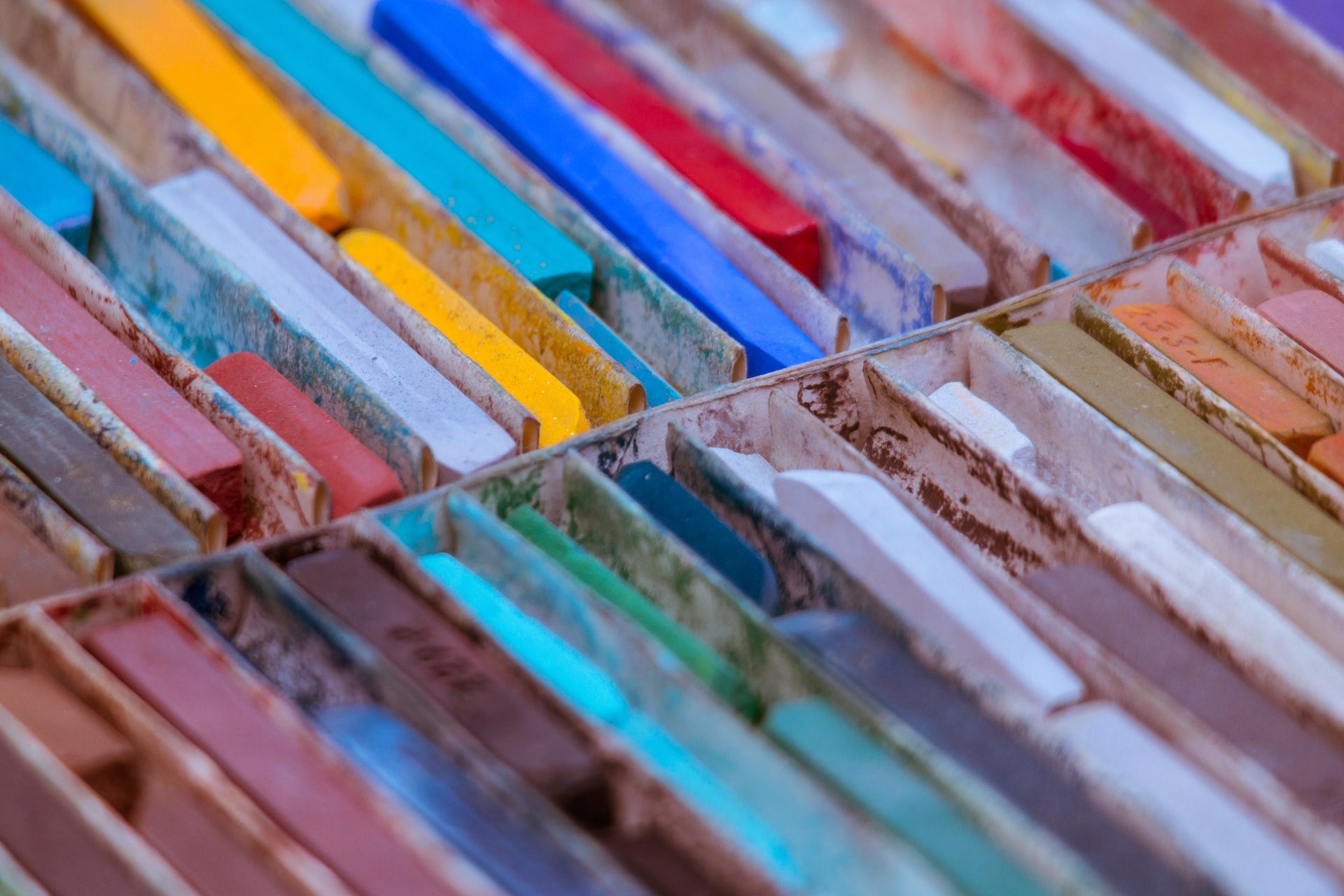 Tray of chalk pastels